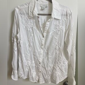 Calypso St. Barth White Cotton Shirt Embroidered Large